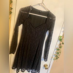 Black lace sweetheart neckline mini gothic vintage retro dress illusion sleeve